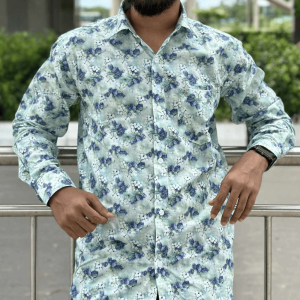 Light Green, Blue & White Floral Print Shirt
