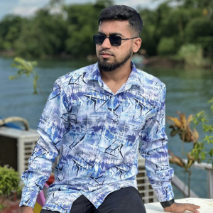 Blue, White & Black Urban Abstract Print Shirt