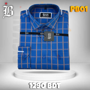 Blue & Tan Windowpane Check Shirt