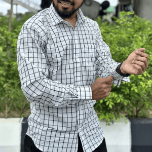 White & Black Bold Grid Check Shirt