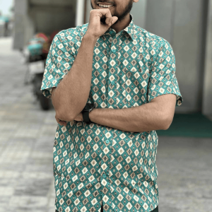 Green, Cream & Gold Intricate Tile Print Shirt