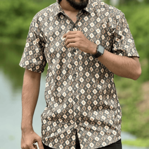 Dark Grey & Cream Intricate Tile Print Shirt