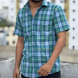 Green & Blue Plaid Short-Sleeve Shirt