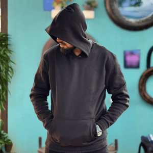 Essential Solid Black Pullover Fleece Hoodie with Kangaroo Pocket