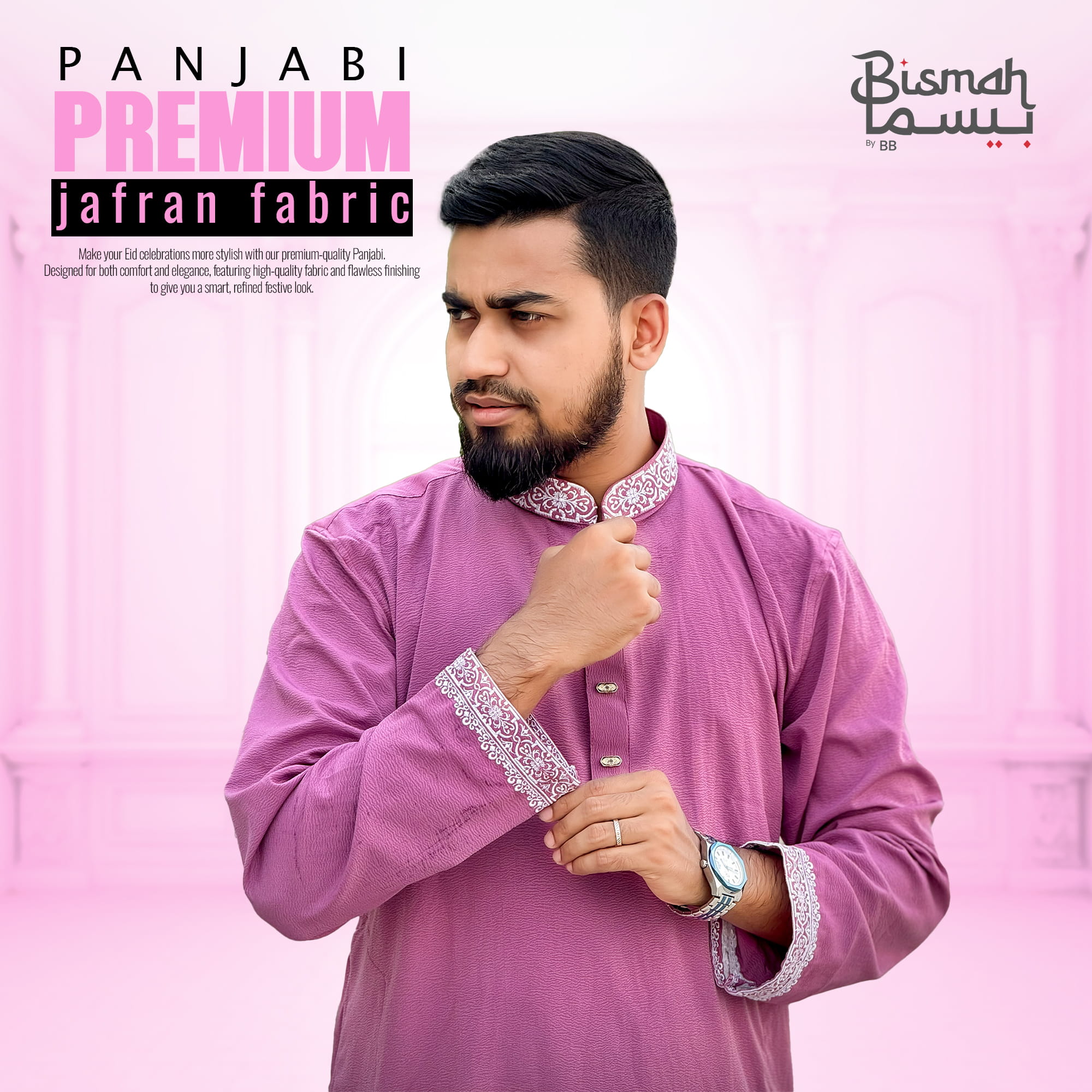 Zafran Laser Print Panjabi – Pink