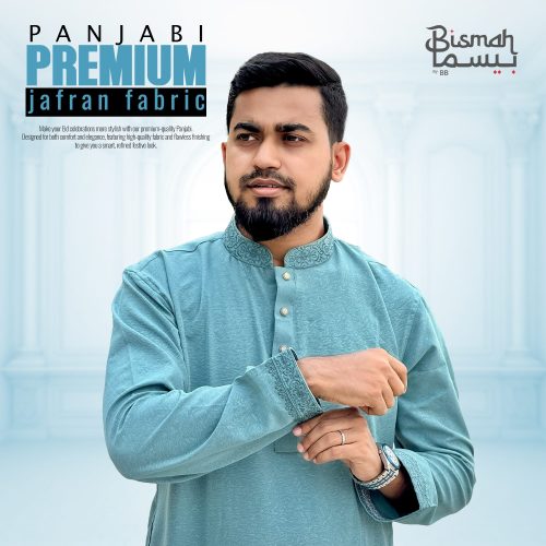 Zafran Laser Print Panjabi - Mint Green